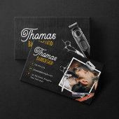 Zwart Hout Barber Shop Foto Schaar Haar Clipper Visitekaartje