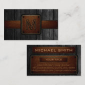 Zwart Hout Bruin Leder Kijk Monogram Visitekaartje (Voorkant / Achterkant)