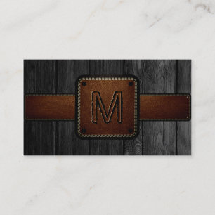 Zwart Hout Bruin Leder Kijk Monogram Visitekaartje