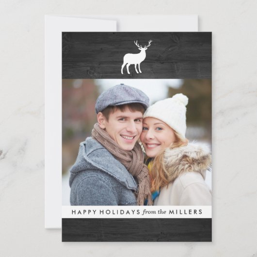 Zwart hout en wit hert | Vakantiefotokaart Feestdagenkaart (Voorkant)