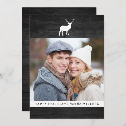 Zwart hout en wit hert | Vakantiefotokaart Feestdagenkaart (Voorkant / Achterkant)