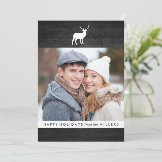 Zwart hout en wit hert | Vakantiefotokaart Feestdagenkaart (Staand voorkant)