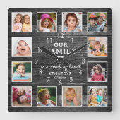 Zwart Hout Familienaam Quote Boerderij 12 Foto Vierkante Klok (Voorkant)