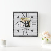 Zwart Hout Gepersonaliseerde Foto bruiloft Jubileu Vierkante Klok (Huis)