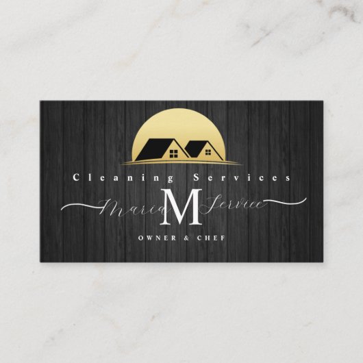 Zwart Hout Gouden Huis Design Schoonmaakservice Visitekaartje (Voorkant)