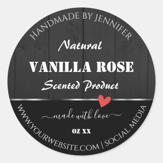 Zwart Hout Graan Product Verpakking Etiketten Hart (Voorkant)