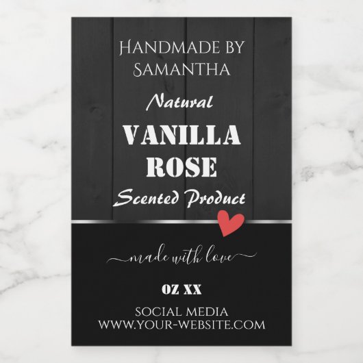 Zwart Hout Graan Product Verpakking Etiketten Hart (Enkel label)