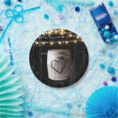 Zwart hout met lights & barrel Rustic Wedding Papieren Bordje (Feest)