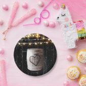 Zwart hout met lights & barrel Rustic Wedding Papieren Bordje (Feest)