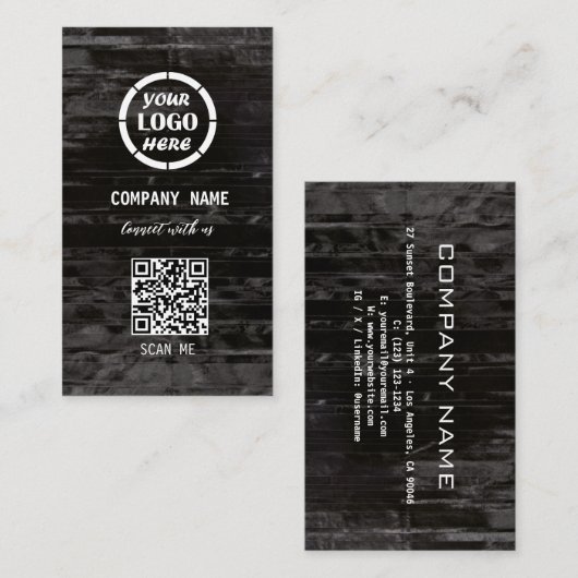 Zwart Hout Professioneel Ontwerp Moderne QR Code Visitekaartje (Voorkant / Achterkant)