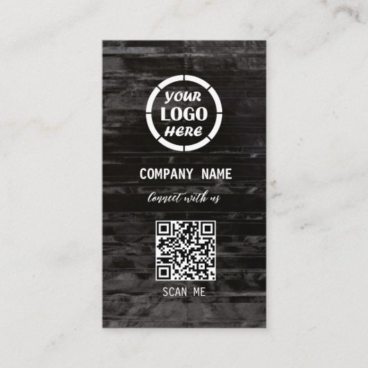 Zwart Hout Professioneel Ontwerp Moderne QR Code Visitekaartje (Voorkant)