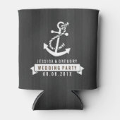 Zwart Hout Strepen Wit Nautische Boot Anker Blikjeskoeler (Voorkant)