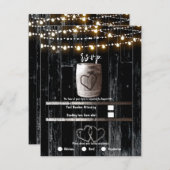 Zwart Hout String Lights Barrel Bruiloft RSVP Kaart (Voorkant / Achterkant)