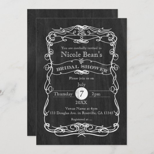 Zwart Hout Wit BRIDAL DOUCHE Uitnodiging (Voorkant / Achterkant)