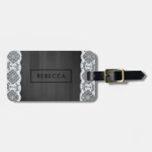 Zwart Hout & Wit  Kant Monogram Bagagelabel (Voorkant horizontaal)