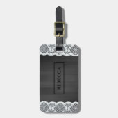 Zwart Hout & Wit  Kant Monogram Bagagelabel (Voorkant verticaal)