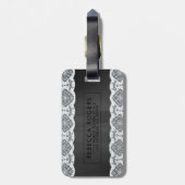 Zwart Hout & Wit  Kant Monogram Bagagelabel (Achterkant verticaal)