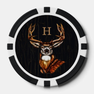 Zwart Houten Hertenbeeld Landelijke Landhuis Monog Poker Chips