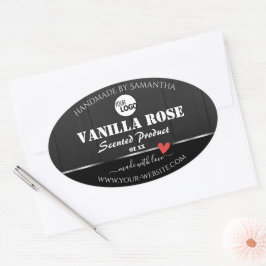 Zwart Houtkorrel Product Verpakkingslabels Logo Ovale Sticker