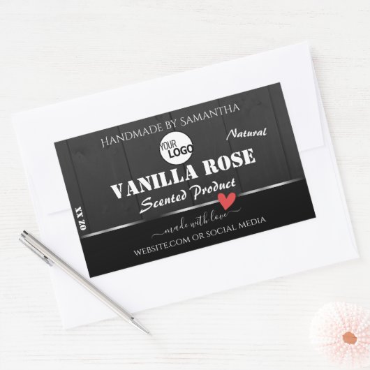 Zwart Houtkorrel Product Verpakkingslabels Logo Rechthoekige Sticker (Envelop)