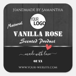 Zwart Houtkorrel Product Verpakkingslabels Logo Vierkante Sticker