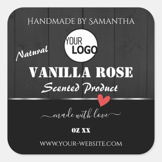 Zwart Houtkorrel Product Verpakkingslabels Logo Vierkante Sticker (Voorkant)