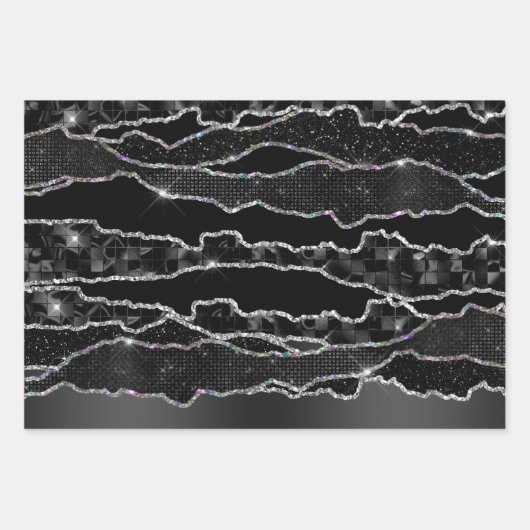 Zwart houtskool grijs zilver folie glitter classy inpakpapier vel (Voorkant 2)