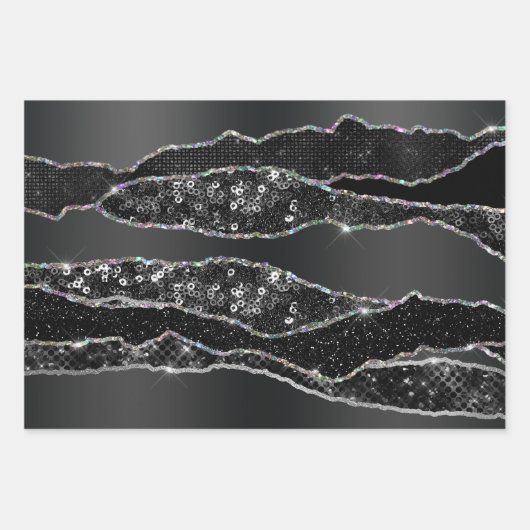 Zwart houtskool grijs zilver folie glitter classy inpakpapier vel (Voorkant)