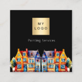 Zwart huis schilderservice QR code logo Vierkante Visitekaartje (Voorkant)