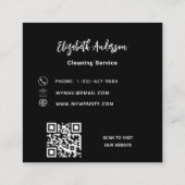 Zwart huis schoonmaak service QR-code Vierkante Visitekaartje (Achterkant)