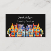 Zwart huis schoonmaak service QR-code Visitekaartje (Voorkant)