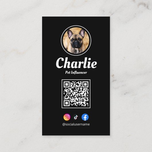Zwart Huisdier Social Media QR Code Hond Pet Influ Visitekaartje (Achterkant)