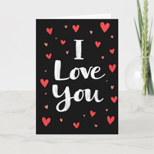 Zwart I Love You Hartjes Kaart (Voorkant)