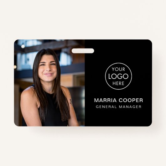 Zwart ID Kaart Fotonaam Logo QR Code Badge (Voorkant)