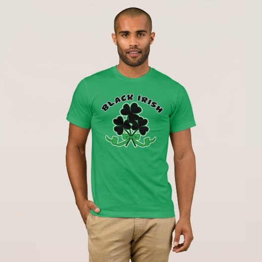 Zwart Iers met Zwarte Shamrocks St Patrick's Day T-shirt (Voorkant volledig)
