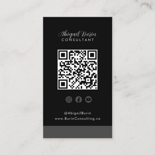 Zwart IG, FB, YouTube Social Modern QR Code Visitekaartje (Voorkant)