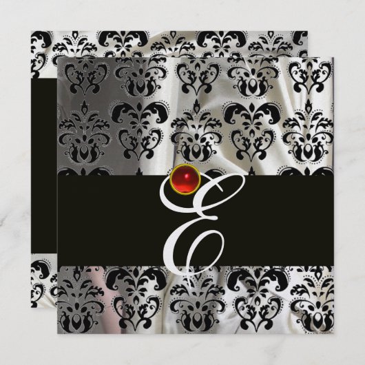 ZWART-IJKZIJDE DAMASKMONOGRAM RODE RUBY KAART (Voorkant / Achterkant)