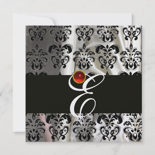 ZWART-IJKZIJDE DAMASKMONOGRAM RODE RUBY KAART (Voorkant)