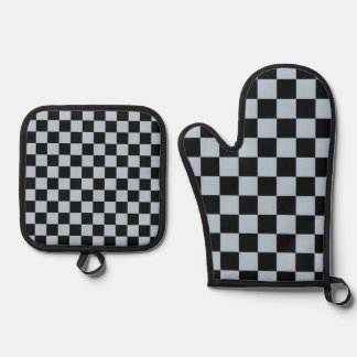 Zwart ijs geruit patroon ovenwant & pannenlap set