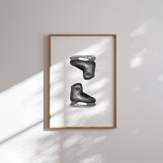 Zwart IJshockey schaats muurkunst Poster