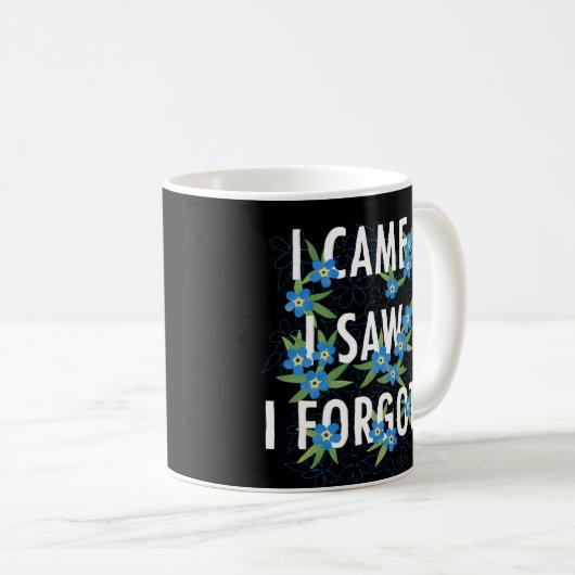 Zwart Ik kwam zag ik vergat ik blauwe bloemen Koffiemok (Voorkant rechts)