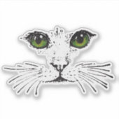 Zwart Illustratie Kat Gezicht Whiskers Groene Ogen Sticker (Voorkant)