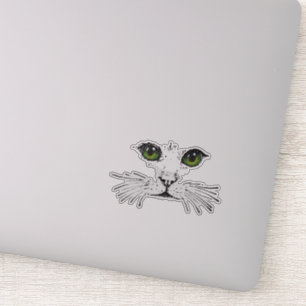 Zwart Illustratie Kat Gezicht Whiskers Groene Ogen Sticker
