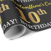 Zwart, Imitatie Goud "10e VERJAARDAG" Cadeaupapier (Rol Hoek)