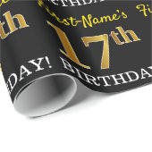 Zwart, Imitatie Goud "17e VERJAARDAG" Cadeaupapier (Rol Hoek)