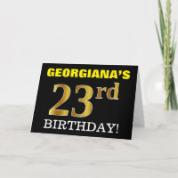 Zwart, Imitatie Goud "23e VERJAARDAG" Kaart