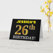Zwart, Imitatie Goud "26th BIRTHDAY" Kaart (Gele Bloem)