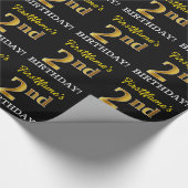 Zwart, Imitatie Goud "2e VERJAARDAG" Cadeaupapier (Hoek)