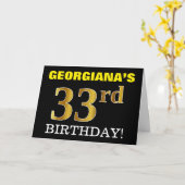 Zwart, Imitatie Goud "33e VERJAARDAG" Kaart (Gele Bloem)