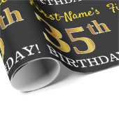 Zwart, Imitatie Goud "35e VERJAARDAG" Cadeaupapier (Rol Hoek)